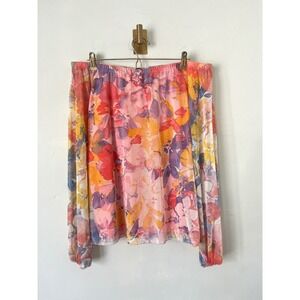 Antthony Original Floral Mesh Off Shoulder Blouse Pink Orange boho summer  L